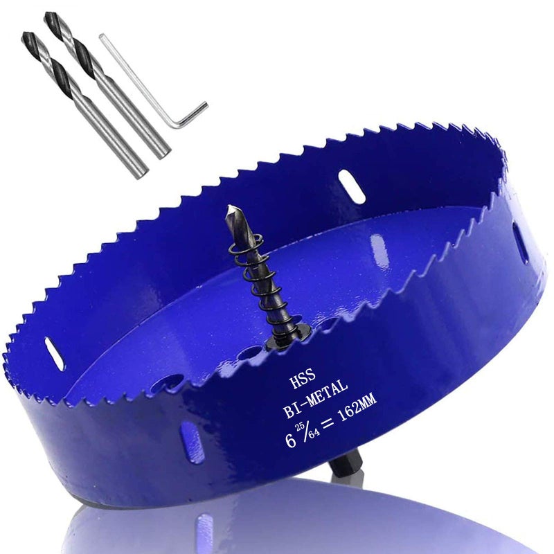Luomorgo 6 3/8 inch 162mm Hole Saw, 1 1/4 inch Cutting Depth HSS Bi-Metal Hole Cutter with Hex Shank Drill Bit Adapter for Wood Cornhole Boards Plastic Drywall Fiberboard - Image 1